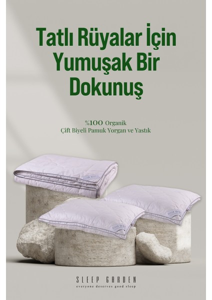 %100 Pamuk Biyeli Elit Çift Kişilik Yorgan-Yastık Set Ürün