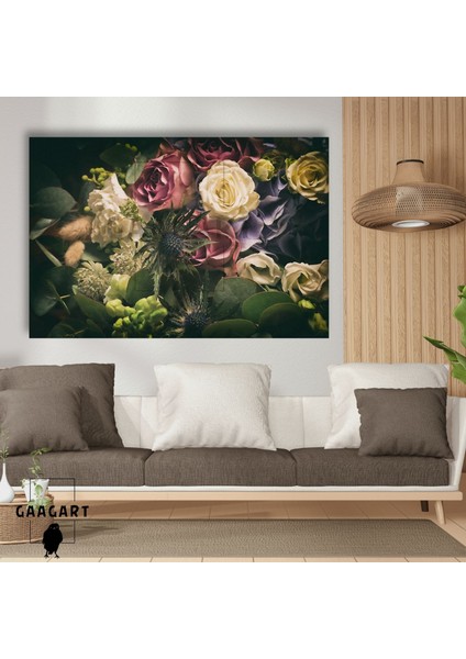 Tekli Yatay Kanvas Duvar Tablosu Dekoratif Dikenli Çiçekler