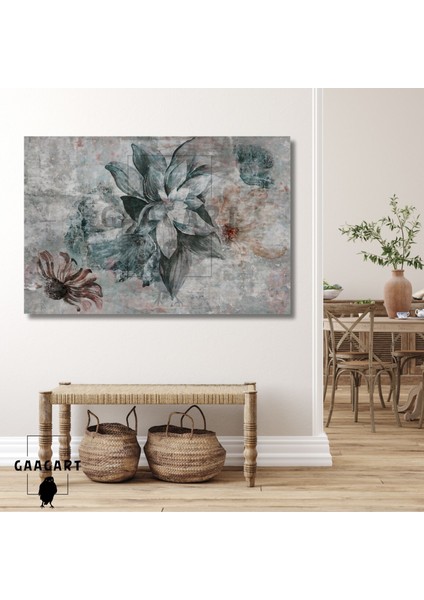 Tekli Yatay Kanvas Duvar Tablosu Dekoratif Dokulu Çiçekler