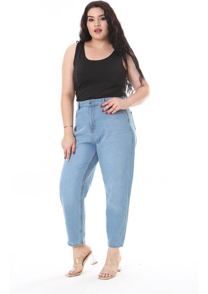 Kadın Büyük Beden Mavi 5 Cepli Kot Pantolon 65N38131