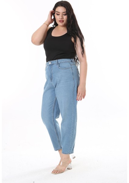 Kadın Büyük Beden Mavi 5 Cepli Kot Pantolon 65N38131