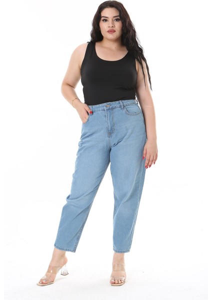 Kadın Büyük Beden Mavi 5 Cepli Kot Pantolon 65N38131