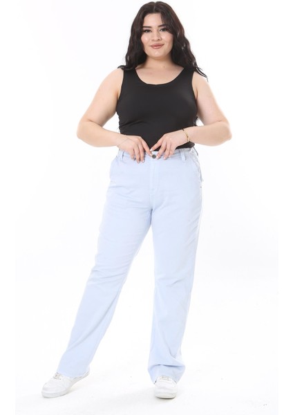 Kadın Büyük Beden Mavi Likralı Gabardin Kumaş Arka Beli Lastikli Pantolon 65N38100 fiyatları