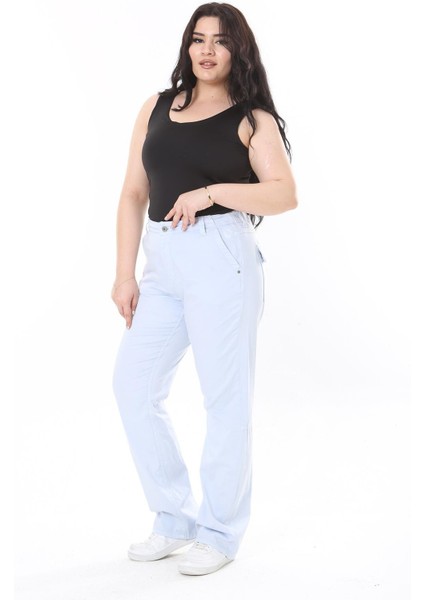 Kadın Büyük Beden Mavi Likralı Gabardin Kumaş Arka Beli Lastikli Pantolon 65N38100 fırsatları