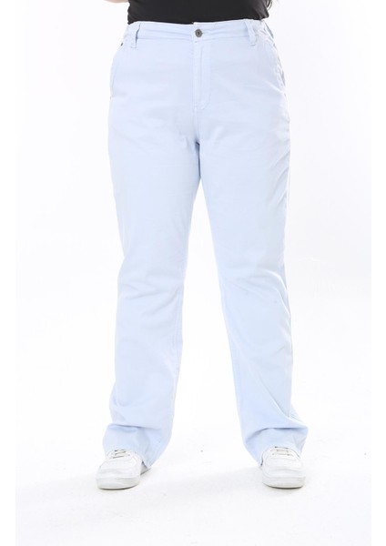 Kadın Büyük Beden Mavi Likralı Gabardin Kumaş Arka Beli Lastikli Pantolon 65N38100 indirimleri