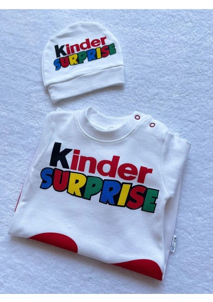 Sevimli Kinder Süpriz Unisex Bebek Şapka & Tulum Set