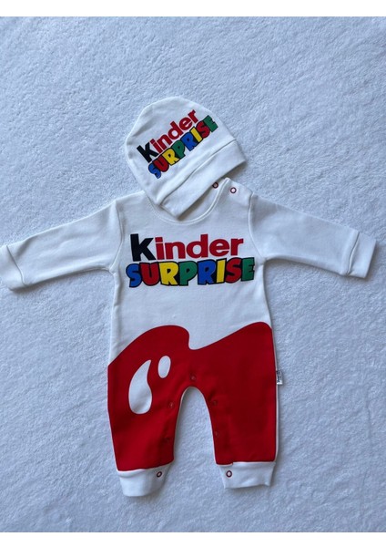 Sevimli Kinder Süpriz Unisex Bebek Şapka & Tulum Set