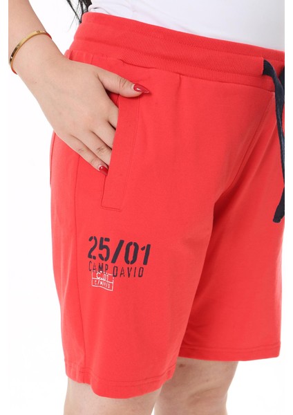 Kadın Büyük Beden Kırmızı Beli Lastik Ve Bağcıklı Baskı Ve Cep Detaylı Şort 65N38129