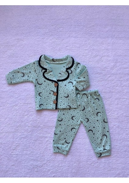 Mbk Garden Ay ve Yıldız Desenli Bebek Pijama Takımı - 6-9-12 Ay