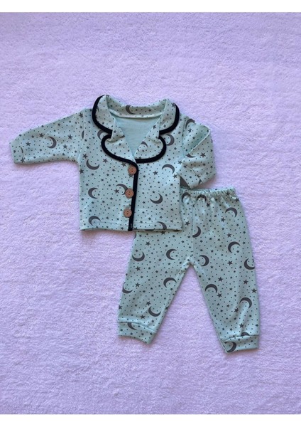 Mbk Garden Ay ve Yıldız Desenli Bebek Pijama Takımı - 6-9-12 Ay