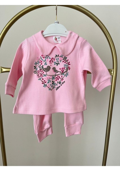 Kız Bebek Takımı - %100 Pamuk, Kuş Desenli, 0-3 Ay / 3-6 Ay Kız Bebek Kıyafeti