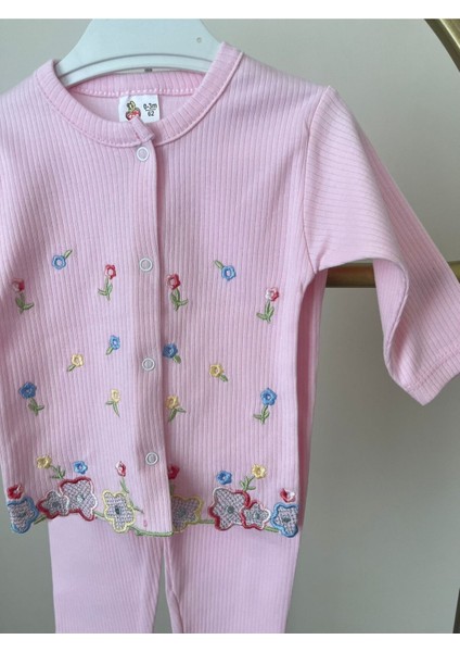 Çiçek Nakışlı Uzun Kollu, Pamuklu Kız Bebek Takımı fiyatları