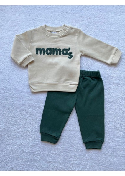 Erkek Bebek Mama's Işlemeli 2'li Sweatshirt ve Pantolon Takımı 4