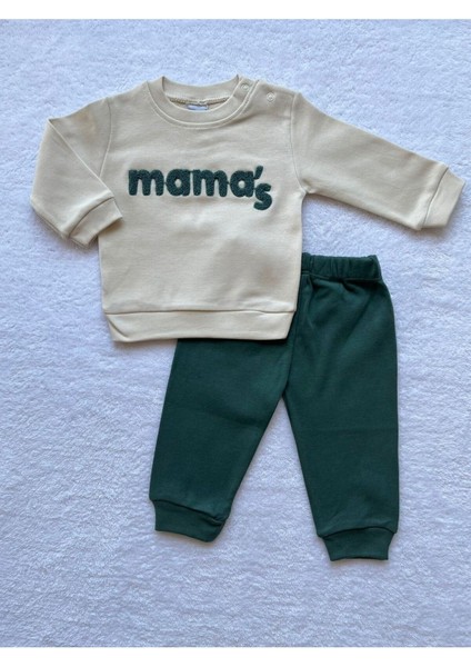 Erkek Bebek Mama's Işlemeli 2'li Sweatshirt ve Pantolon Takımı 4