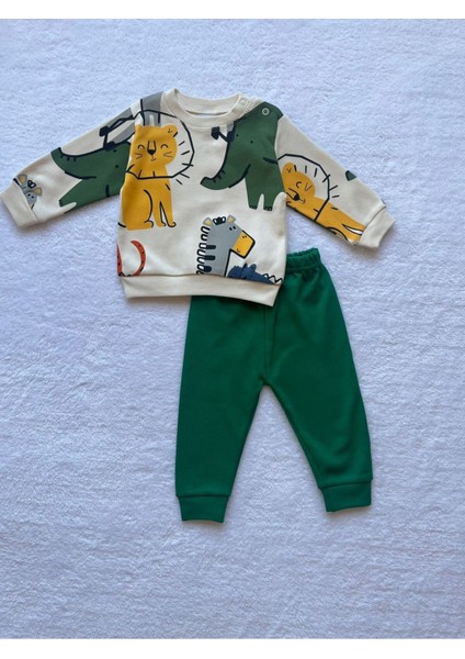 Erkek Bebek Hayvan Baskılı Sweatshirt Eşofman Altı 2'li Takım1