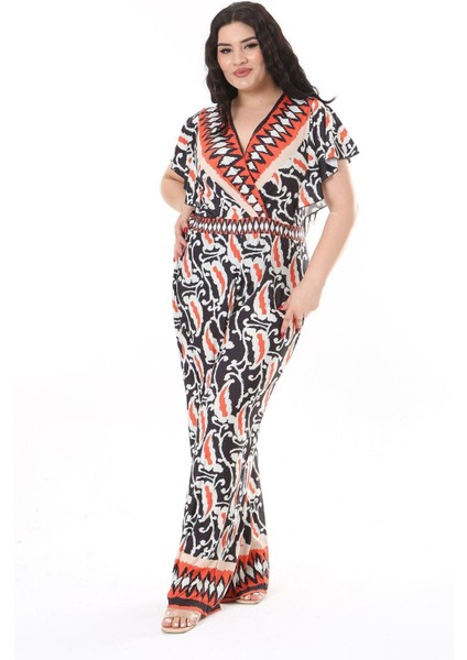 Kadın Büyük Beden Renkli Anvelop Yakalı Arka Gizli Fermuarlı Tulum 65N38166 modelleri