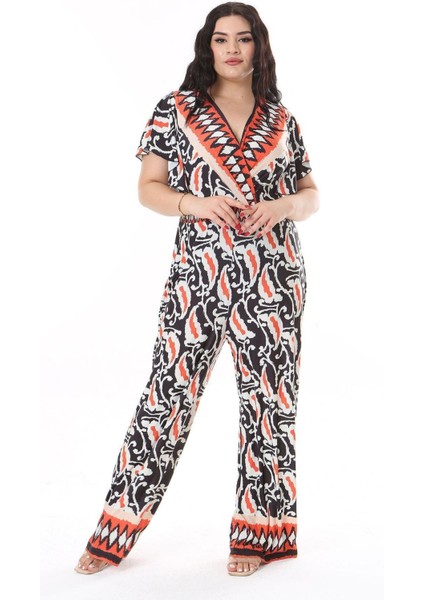 Kadın Büyük Beden Renkli Anvelop Yakalı Arka Gizli Fermuarlı Tulum 65N38166 fırsatları