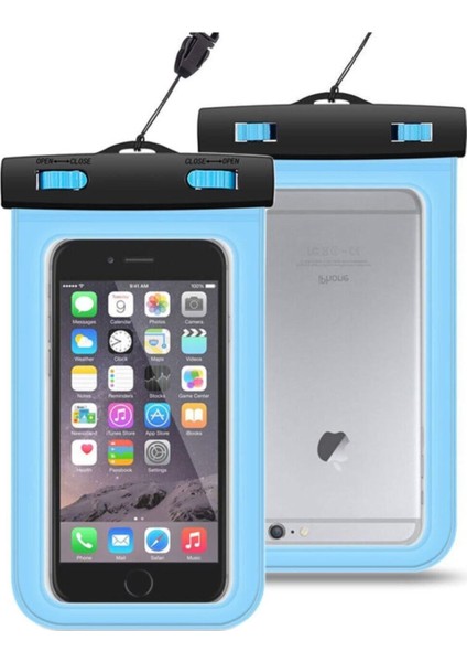 Tekno Trust Mavi Tüm Telefonlarla Uyumlu Su Geçirmez Waterproof Su Altı Cep Telefonu Kılıfı Boyun Askılı Kılıf