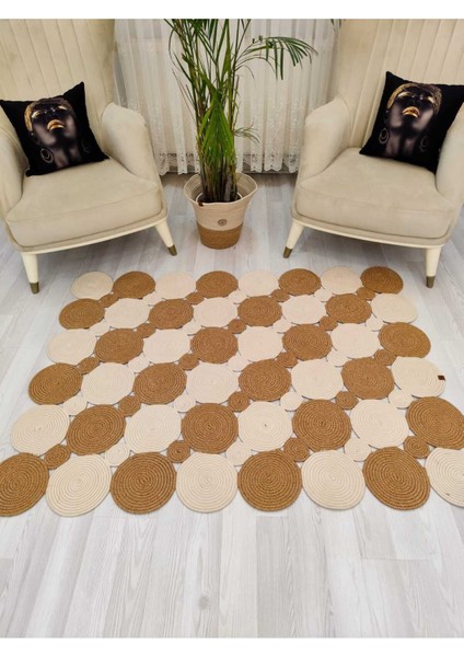 Jüt Hasır Görünümlü Desenli Modern El Örgüsü Dikdörtgen Halı Kilim indirimleri