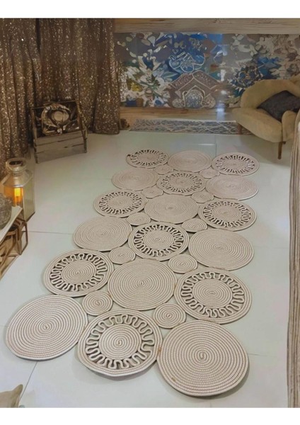 Jüt Hasır El Örgüsü Halı Kilim Yıkanabilir Çift Taraflı Oval