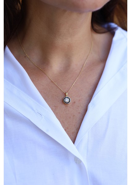 14 Ayar Altın Altıgen Tektaş Kolye fiyatları