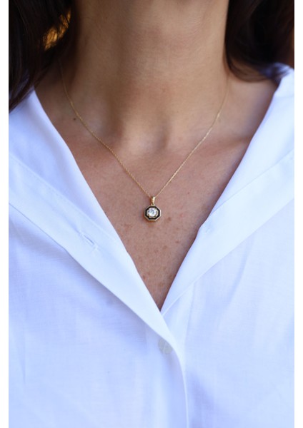 14 Ayar Altın Altıgen Tektaş Kolye modelleri