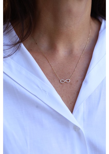 14 Ayar Altın Taşlı Sonsuzluk Kolye