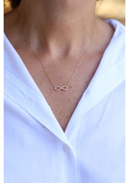 14 Ayar Altın Taşlı Sonsuzluk Kolye fırsatları