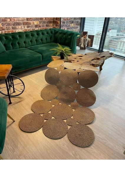 Jüt Hasır El Örgüsü Halı Kilim Yıkanabilir Çift Taraflı Oval