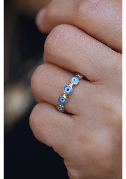 14 Ayar Altın Nazarlık Dizisi Tamtur Yüzük modelleri