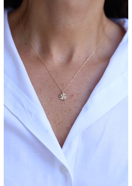 14 Ayar Altın Taşlı Yonca Kolye fiyatları