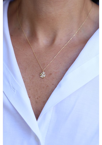 14 Ayar Altın Taşlı Yonca Kolye modelleri