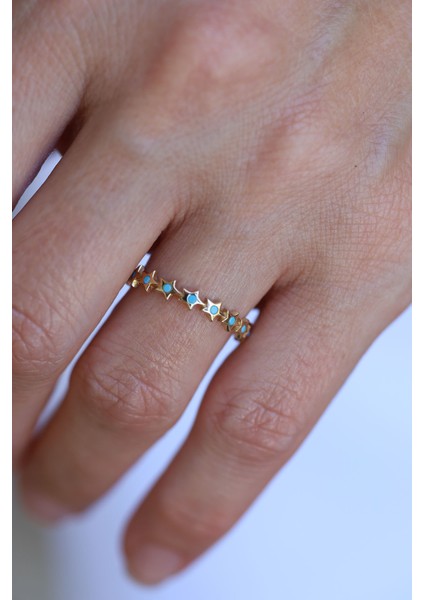 14 Ayar Altın Firuze Taş Detaylı Yıldız Dizisi Yüzük fiyatları