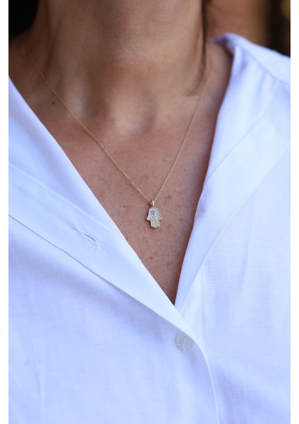 14 Ayar Altın Taşlı El Kolye