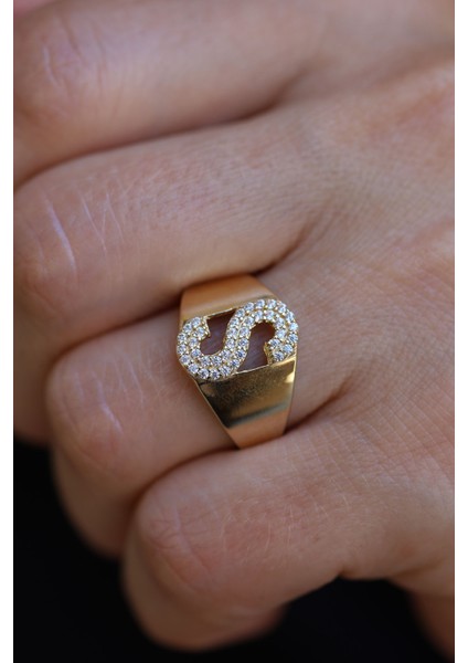 14 Ayar Altın S Harfli Yüzük modelleri