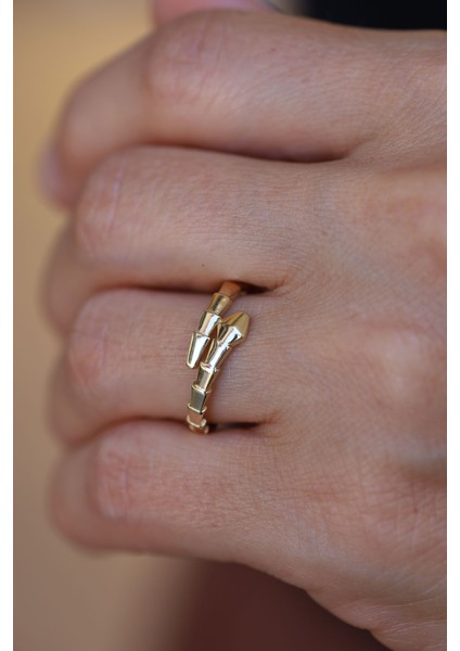 14 Ayar Altın Taşsız Yılan Desenli Yüzük modelleri