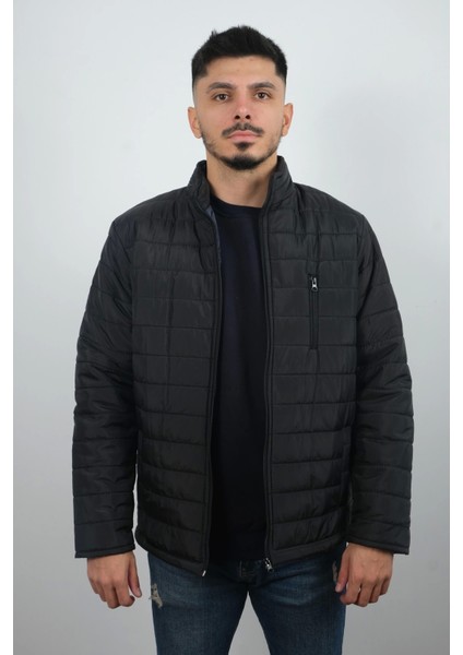 Erkek Cepli ve Fermuarlı Mont Siyah