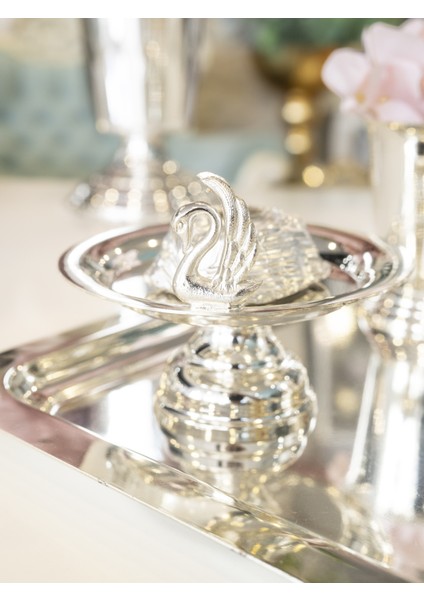 Gümüş Kaplama Lokumluk Kuğu Detaylı (2 Adet)