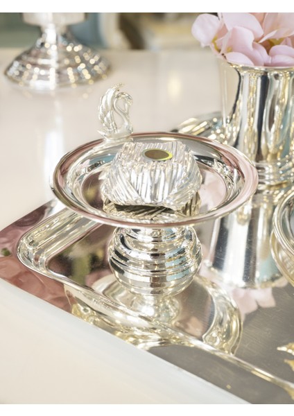 Gümüş Kaplama Lokumluk Kuğu Detaylı (2 Adet) fiyatları