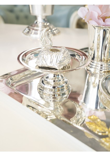 Gümüş Kaplama Lokumluk Kuğu Detaylı (2 Adet) fırsatları