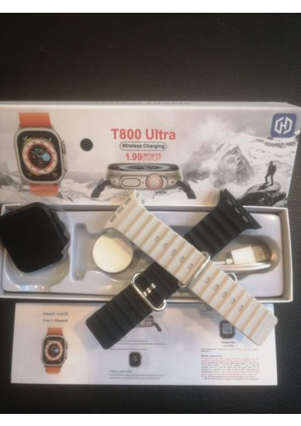 Beyaz Akıllı Saat T800 Ultra Watch Siyah 45MM 1,99INCH Siyah Gri Ithalatçı Garantili 45 mm 10