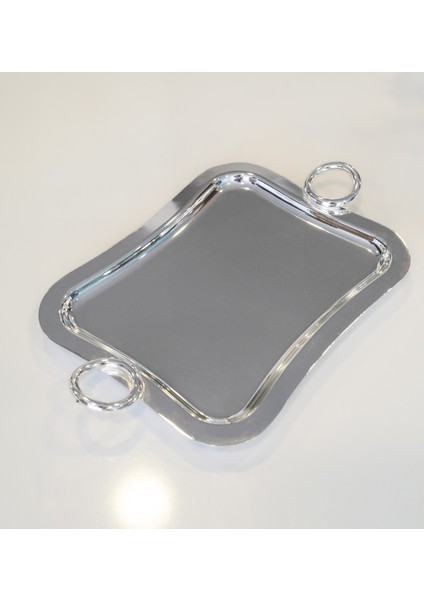 Gümüş Kaplama Tepsi Sunuma Özel Dikdörtgen Form Halka Detaylı Model (Tek kişilik boy) fırsatları