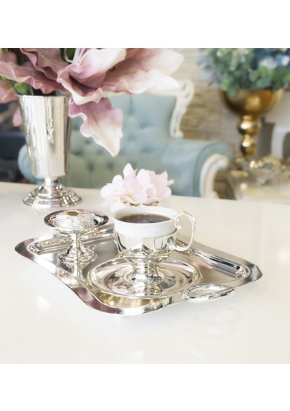 Gümüş Kaplama Tepsi Sunuma Özel Dikdörtgen Form Halka Detaylı Model (Tek kişilik boy) fiyatları