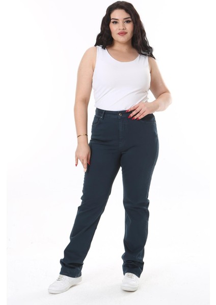 Kadın Büyük Beden Camel Yüksek Bel 5 Cepli Likralı Gabardin Pantolon 65N38117