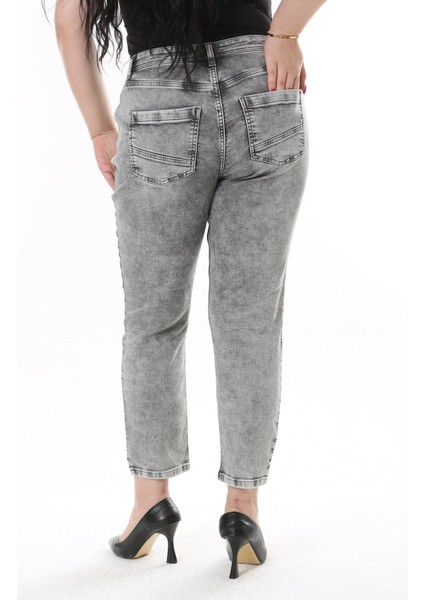 Kadın Büyük Beden Füme Yıkama Efektli Yüksek Bel Likralı 5 Cep Kot Pantolon 65N38122 indirimleri