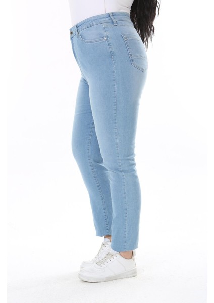 Kadın Büyük Beden Mavi Yüksek Bel 5 Cep Likralı Kot Pantolon 65N37747 modelleri