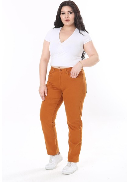 Kadın Büyük Beden Oranj 5 Cepli Likralı Kot Pantolon 65N38099