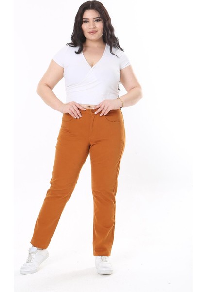 Kadın Büyük Beden Oranj 5 Cepli Likralı Kot Pantolon 65N38099 modelleri