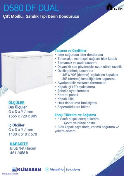 D-580 Dual 500 Litre Soğutucu ve Dondurucu