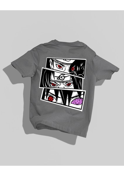 Naruto - Sasuke Uchiha Tasarımı Sırt Baskılı Yüksek Kalite Kompakt Oversize T-Shirt